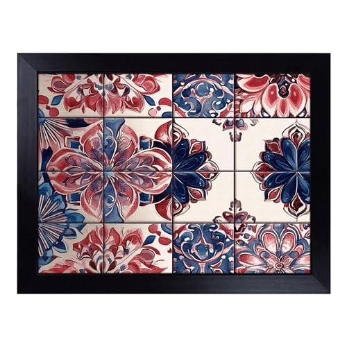 Lap Tray with Bean Bag Cushion, Bohemian Tile Pattern - Handmade in the UK, Raised Wooden Edge, Padded Cushion, Heat-Resistant Wipe-Clean Surface, for Meals, Laptops and Crafts