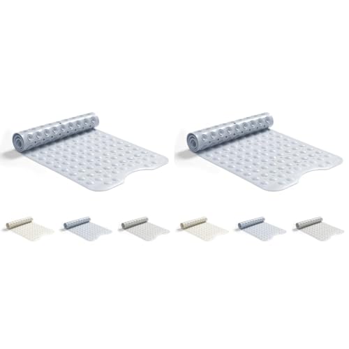 Good Nite Non Slip Bath Mat 101x40cm Bathtub Mat Shower Mat Machine Washable Bath Tub Mat with Suction Cups Drain Holes Rubber Bath Mats Non Slip Anti Mould Extra Long Bath Mat Blue (Pack of 2)