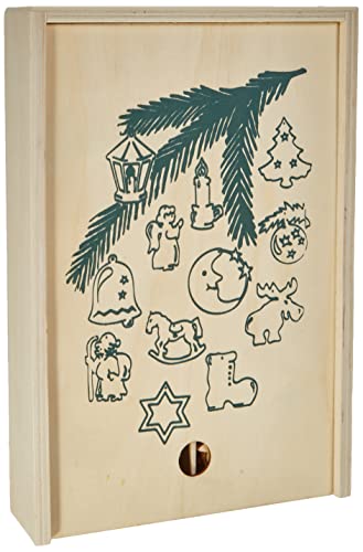 "Fir tree decoration ""winter time"" from untreated wood, 60 pcs. set with 12 different motifs, special highlight for the Christmas tree, in the window, arrangement or also on gift packages, including lockable wooden box"