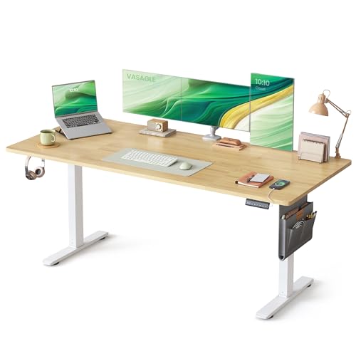 VASAGLE Electric Standing Desk, Height Adjustable Desk, 180 x 80 cm, Continuous Adjustment, Spliced Desktop, 4 Memory Heights, USB-Port, Golden Oak LSD138YA02
