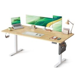 VASAGLE Electric Standing Desk, Height Adjustable Desk, 180 x 80 cm, Continuous Adjustment, Spliced Desktop, 4 Memory Heights, USB-Port, Golden Oak LSD138YA02