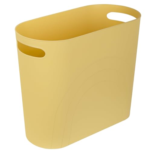 rejomiik Small Bathroom Trash Can, 3.5 Gallon Slim Garbage Can, Yellow - Plastic Waste Basket with Handles for Bathroom, Bedroom, Dorm, Kitchen, Office and Narrow Spaces
