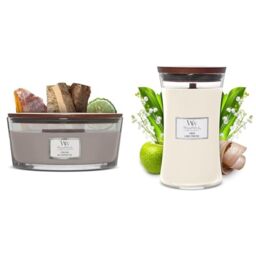 Woodwick Ellipse Scented Candle with Crackling Wick - Fireside - Up to 50 Hours Burn Time & Woodwick Large Hourglass Scented Candle - Linen - with Crackling Wick