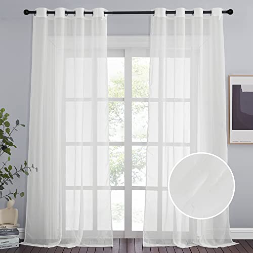 "NICETOWN Living Room Sheer Window Curtains 95 inches Long, Crushed Sheer Window Treatment Grommet Voile Panels Balance Light and Privacy for Large Window (104"" Wide Total 2 Pieces, Ivory)"