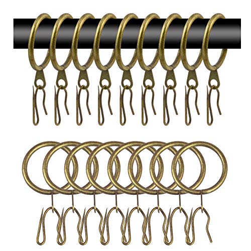40 Pcs Metal Curtain Drapery Rings Curtain Rod Rings and 40 Pcs Metal Curtain Drapery Hooks Drapery Pins, 30 mm Internal Diameter Decorative Curtain Hanging Rings for Curtain & Rods (Green Bronze)