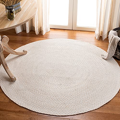 Safavieh Contemporary Rug Living Room, Dining Room, Bedroom - Reversable - Braided Collection, Short Pile, in Ivory, 91 x 91 cm