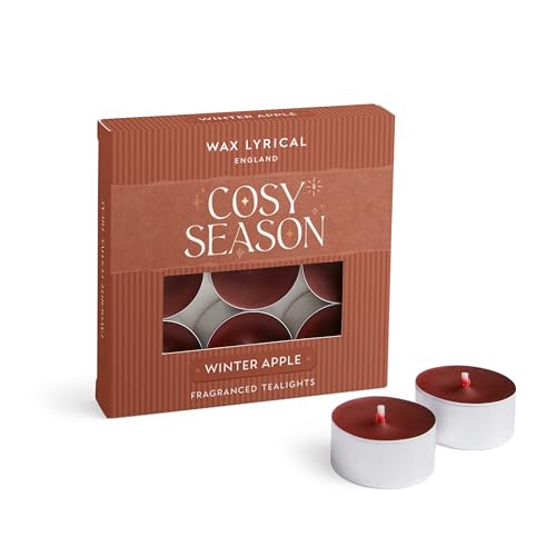 Wax Lyrical Winter Apple Tealights - Spiced Red Apple Scent - Fruit & Caramel Notes - Box of 9 Tealight Candles, Deep Coloured