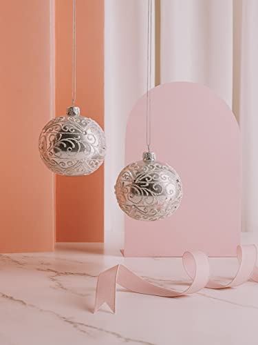 2 Glass Xmas Baubles with Glitter Pattern and Beads