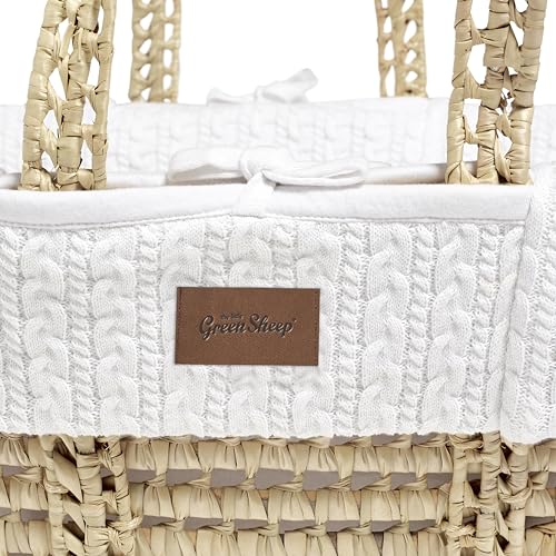 The Little Green Sheep Cable Knit Moses Basket Replacement Liner - White