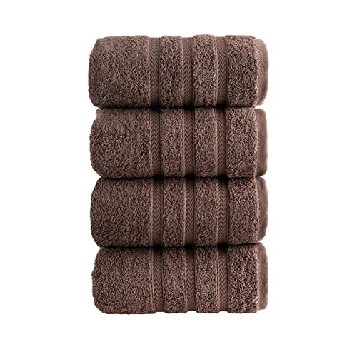 HALLEY Turkish 4 Pack Premium Hand Towels (4 Pieces) 650 GSM Highly Absorbent Super Soft 100% Cotton - 4 Hand Towels (Brown)