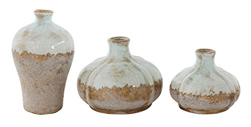 Creative Co-Op Brown & White Terracotta Vases with Distressed Finish (Set of 3 Sizes)