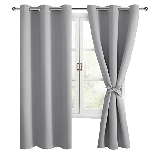 Hiasan Blackout Curtains for Bedroom and Living Room, Light Blocking, Noise Reducing Window Curtain Panels, Tiebacks Included, Set of 2, Grommet Top (Silver Grey, Width 38 Inch x Length 72 Inch)