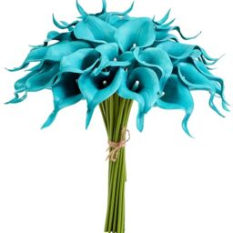 AWARDSEN 12Pcs Teal Blue Calla Lily Artificial Flowers for Wedding Bouquet - Faux Real Touch Flower for Bride Bridal Shower, Spring Home Kitchen Table Decor, Fake Lilies for Centerpieces, Party Decor