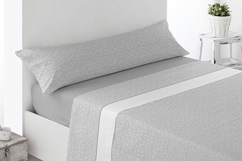 Miracle Home. Floreta 4-Piece Set of Sheets, Fitted Sheet, Flat Sheet and 2 Pillowcases, Anti-Peeling, 50% Cotton-50% Brushed Microfibre, Grey, 150 x 200 cm for 150 cm Bed
