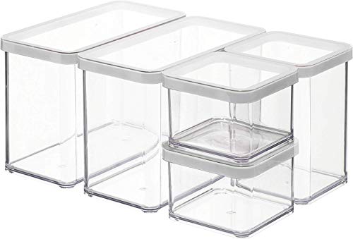 Rotho Loft Storage Boxes with Lids 5-Piece 0.5???2.1 L Food Containers Clear - Cereal Storage Containers, Food Storage Containers with Lids, stackable, transparent, black TPE sealing ring, dishwasher safe