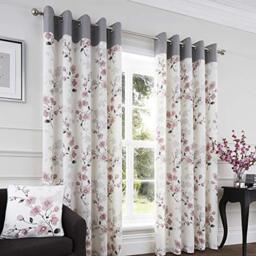 Fusion Paige Watercolour Floral 100% Cotton Eyelet Lined Curtains, Blush, 66 x 54 Inch, PAGBH66546L2U