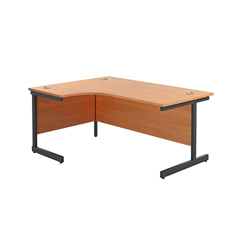 Office Hippo Heavy Duty Office Desk, Left Corner Desk, Strong & Reliable Workstation, Office Table With Integrated Cable Ports, PC Desk For Office or Home - Beech Top / Black Frame