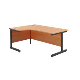 Office Hippo Heavy Duty Office Desk, Left Corner Desk, Strong & Reliable Workstation, Office Table With Integrated Cable Ports, PC Desk For Office or Home - Beech Top/Black Frame