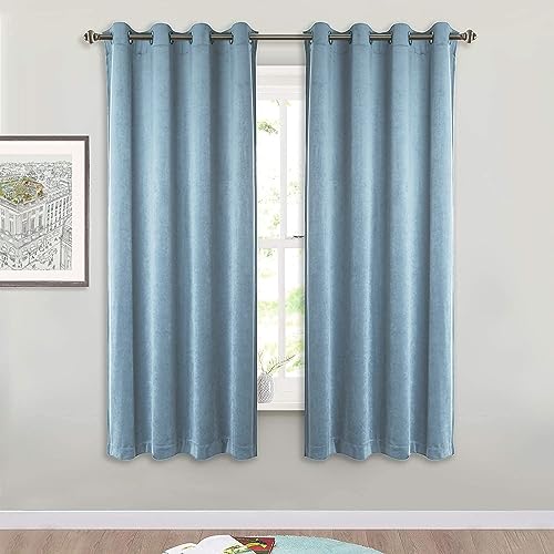 SMILETIME Sky Blue 63 in Long Velvet Curtains with Grommet, Thermal Insulated Super Soft Privacy Noise Reducing Light Filtering Velvet Curtains for Living Room, 2 Panels, Each 52 x 63 inches Long