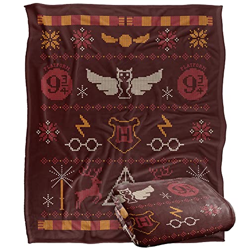HARRY POTTER and The Deathly Hallows Part 2 Blanket, 152 x 127 cm Icon Pattern Silky Touch Super Soft Throw Blanket