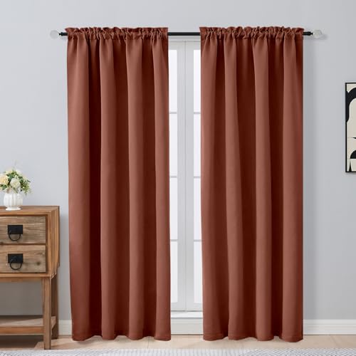 OVZME Terracotta Blackout Curtains for Bedroom 72 Inch Length 2 Panels Set, Solid Thermal Insulated Energy Saving Window Curtains for Living Room, Dual Rod Pocket Window Drapes, 2x40Wx72L Inches