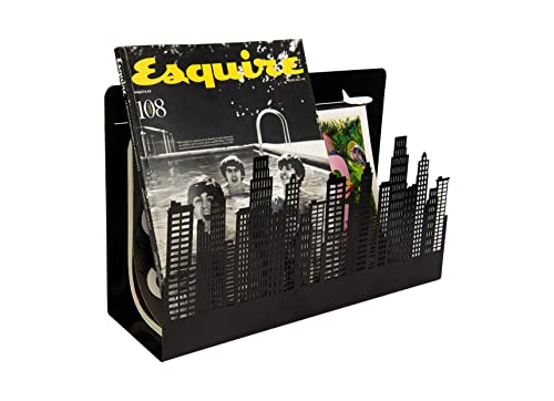 FISURA Original Skyline Floor Magazine Rack, Modern Black Magazine Rack, Industrial Style Magazine Holder, 35 x 11 x 22 cm, Metal
