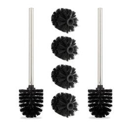 Relaxdays Toilet Brushes, Set of 2, 4x Replacement Heads, Stainless Steel Handle, Bathroom, H x diam. 35 x 8 cm, Black