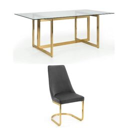Julian Bowen Minori Dining Table & 4 Vittoria Grey Chairs - H97xW200xD100cm
