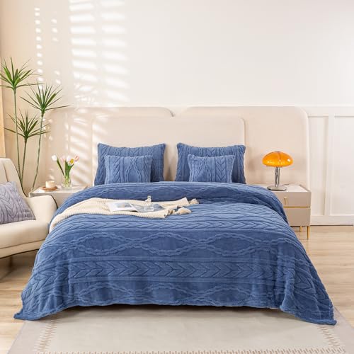 "YUSOKI Queen Size Blanket Single Layer,Weight(4.4lb),320GMS-3D Stylish Design for Gift Home Decor (Washed Blue,90""x90"")"