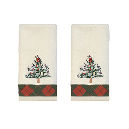 Spode - Fingertip Towels, Soft & Absorbent Cotton, Set of 2 Christmas Tree Tartan Collection