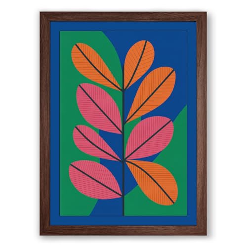 Modernist Plant Botanical Framed Wall Art Print A3 (42×29.7cm) Walnut, Wall Decor for Living Room, Bedroom, Office & Home, Ready to Hang, Art Gift