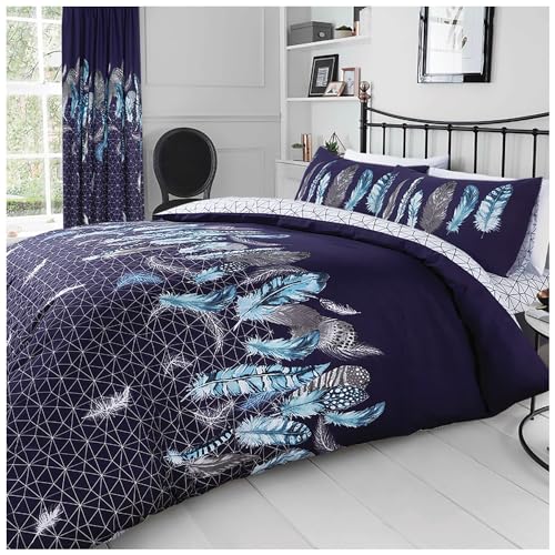 GC GAVENO CAVAILIA Feather Bedding Set, Printed Duvet Cover King Size, Comfy Breathable Quilt Cover, Navy