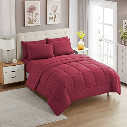Sweet Home Collection Ultra Soft Down Alternative Set & Luxurious Bed Sheets, Polyester, Burgundy, Twin XL
