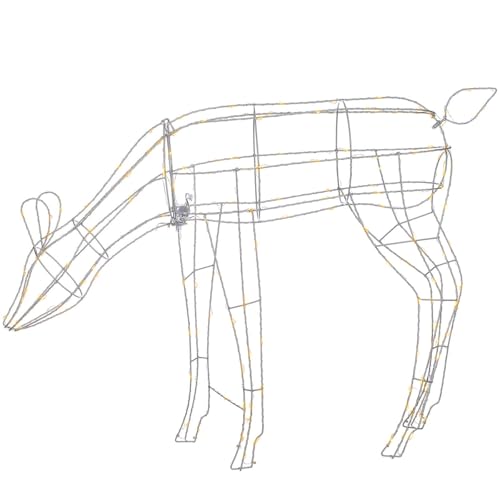 WeRChristmas 3D Metal Grazing Doe Reindeer Silhouette Christmas Decoration, Warm White, 80 cm