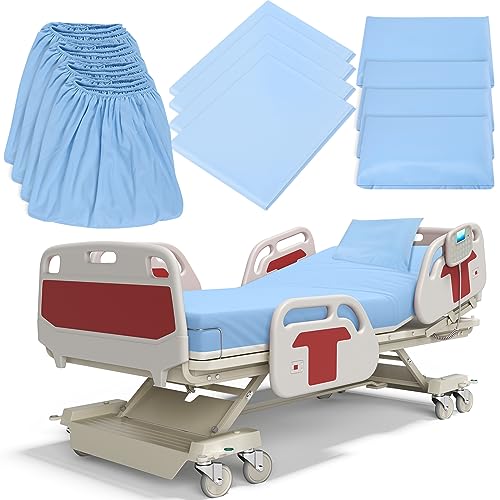 Moukeren 12 Pcs Hospital Bed Sheets Set Deep Pocket Fitted Sheet 36 with Elastic All Around Easy Care Knitted Jersey for Home/Nursing Home (Blue)