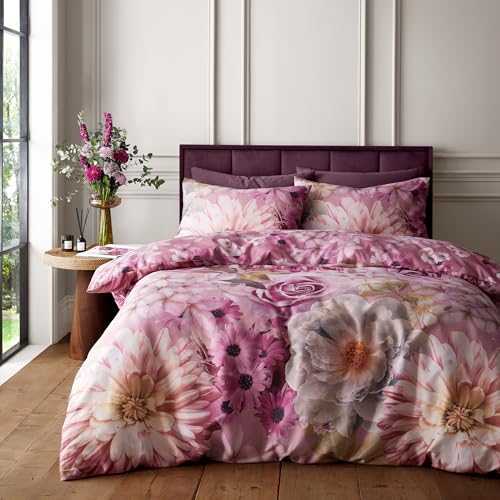 Catherine Lansfield RHS x Rosemoor Floral So Soft Double Duvet Cover Set with Pillowcases Pink