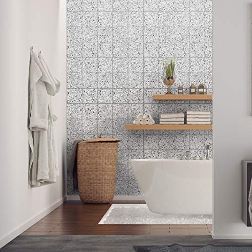 Ambiance Sticker Self-Adhesive Decorative Wall Decal Cement Tile for Bathroom and Kitchen Terrazzo - Pack of 9 Stickers of 20 x 20 cm