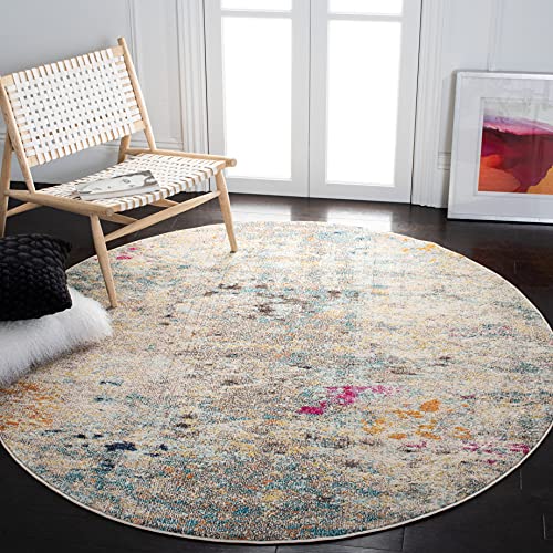 Safavieh Boho Rug for Living Room, Dining Room, Bedroom - Madison Collection Short Pile, Grey and Gold, 122 x 122 cm