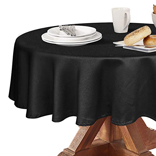 Obstal 210GSM Round Table Cloth, Water Resistance Microfiber Tablecloth, Decorative Fabric Circular Table Cover for Outdoor and Indoor Use (Black, 70 Inch Diameter)