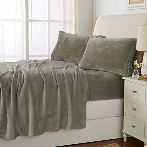 NY Loft Ultra Soft Micro Fleece Sheets Set with Extra Deep Pockets - Extra Soft Velvet Fleece Sheet Set - Super Plush Polar Fleece - Velvet Plush Cozy Warmth - Tribeca Collection (Twin, Fog Taupe)
