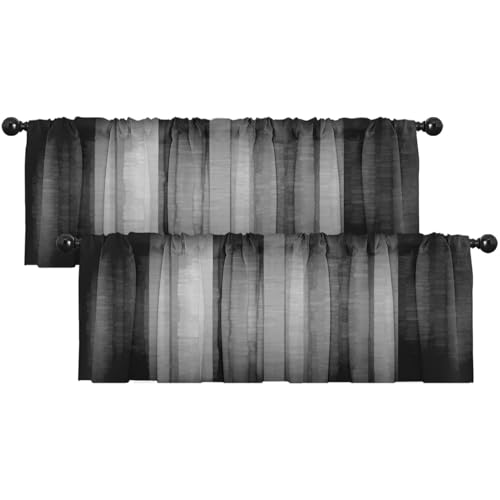 Emvency 2 Pack Valances Window Treatments, Black and Grey Striped Abstract Blackout Drapes Adjustable Curtain for Windows Living Room Kitchen Over Sink, 12x52 Inch Rod Pocket Valances