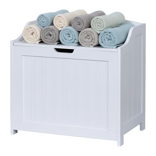 Relaxdays storage chest, 80 L, for laundry, bedding & toys, bathroom, box with lid, MDF, white