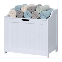 Relaxdays storage chest, 80 L, for laundry, bedding & toys, bathroom, box with lid, MDF, white