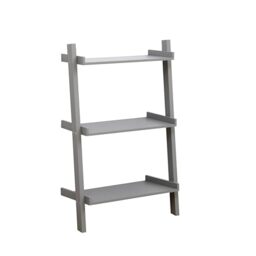 Home Source Ladder Bookcase Shelving Unit Display Ornament Stand Shelf Wall Rack Storage, Grey, 3 Tier
