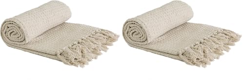 Emma Barclay Honeycomb - Recycled Cotton Plain Waffle Textured Chair Sofa Setee Throw Over Blanket in Ivory Cream - 50x60 (127x152cm) (Pack of 2)