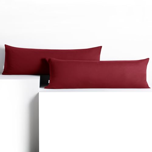 DecoKing 2 Pillowcases 40 x 200 cm Jersey 100% Combed Cotton Zip Bordeaux Amber