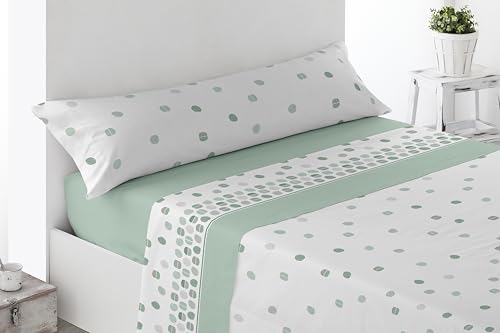 Miracle Home. Villar Bed Sheet Set, 4-Piece Set, Fitted Sheet, Flat Sheet and 2 Pillowcases, Anti-Peeling, 50% Cotton-50% Brushed Microfibre, Green, 150 x 200 cm, 150 cm Bed