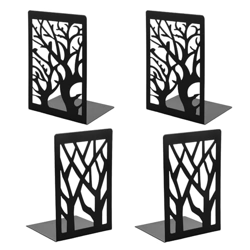 ASelected 4PCS Heavy Duty Metal Bookend Two Pairs of Black Bookend L Shaped Bookends with Non Slip Mat, Book Stopper for Home Office Library Bookshelf