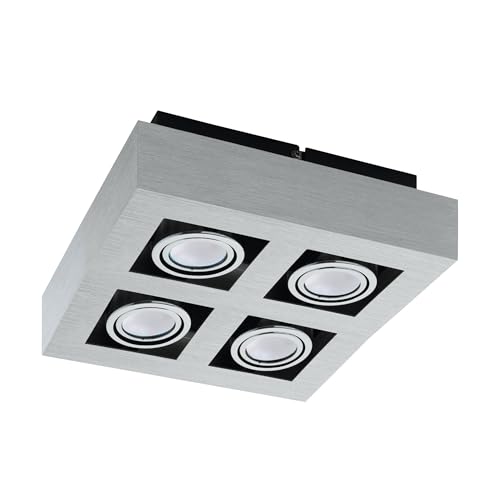 Eglo LED Ceiling Light Loke 1, 4-Light Surface luminaire Made of Aluminium and Steel, Ceiling lamp in Brushed, Chrome, Black, Surface-Mounted lamp with GU10 Socket, LED Bulbs Included, Adjustable
