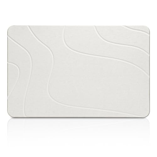 Ceecysaa White Stone Bath Mat 60 x 39 cm Quick Dry Diatomaceous Earth - Water Absorbing Hard Bath Mat with Textured Surface and Rubber Non Slip Pad